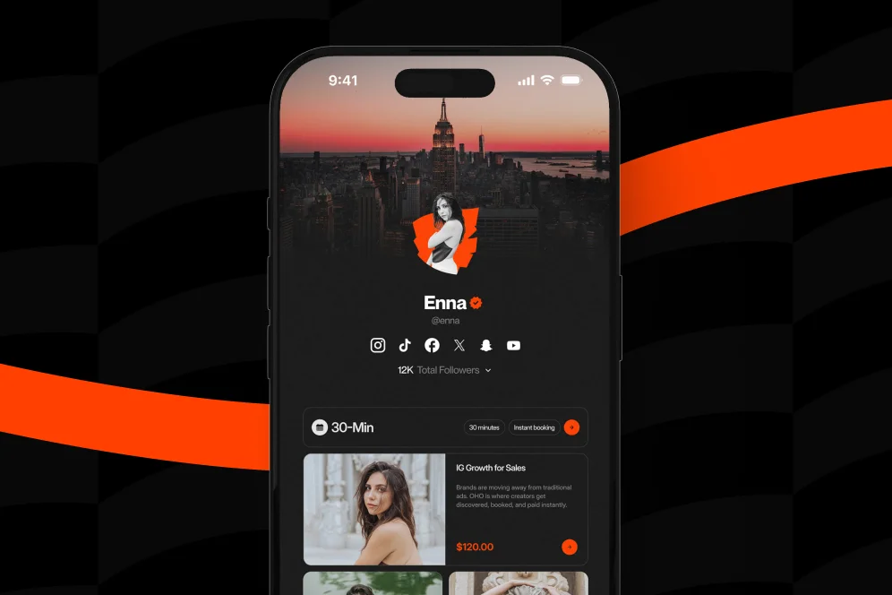 A mobile phone screen showing a high-converting bio page with clear call-to-action buttons for shopping and booking.
