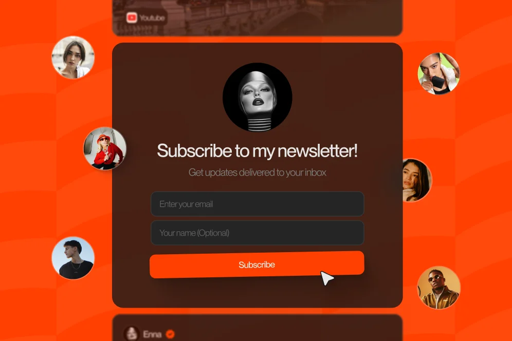 A creator's profile page featuring a direct email signup form, highlighting the shift from external links to on-page capture.