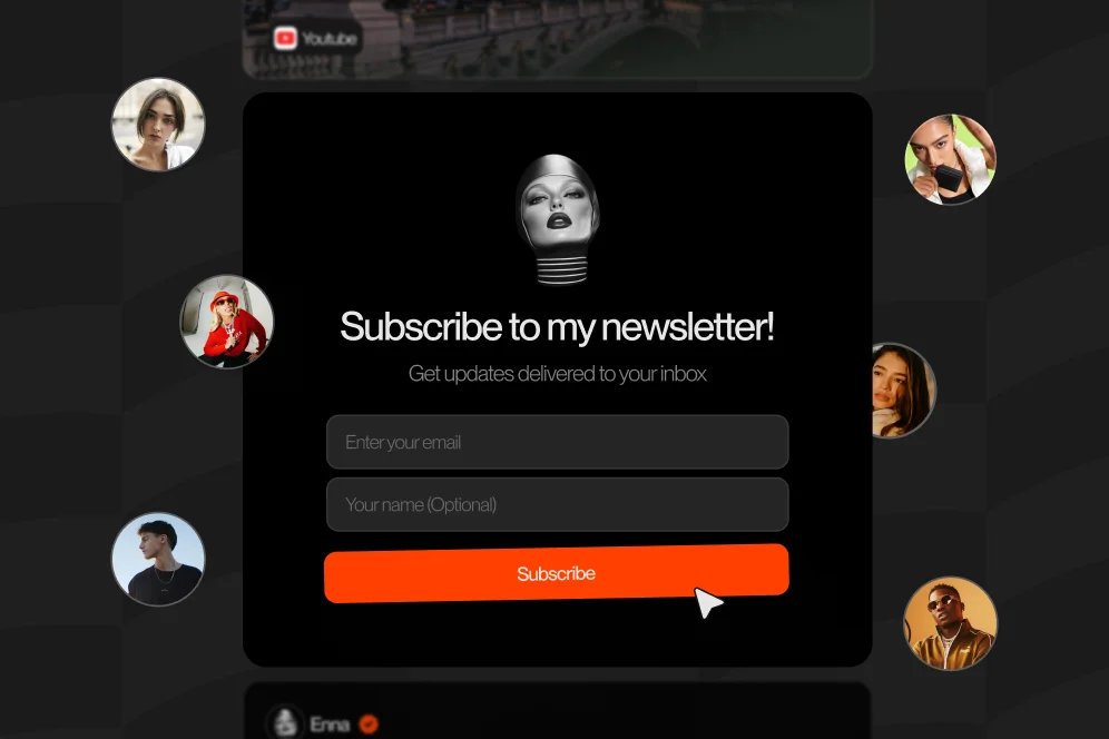 A clean, focused newsletter signup form replacing a cluttered link-in-bio page to increase creator subscriber conversion.