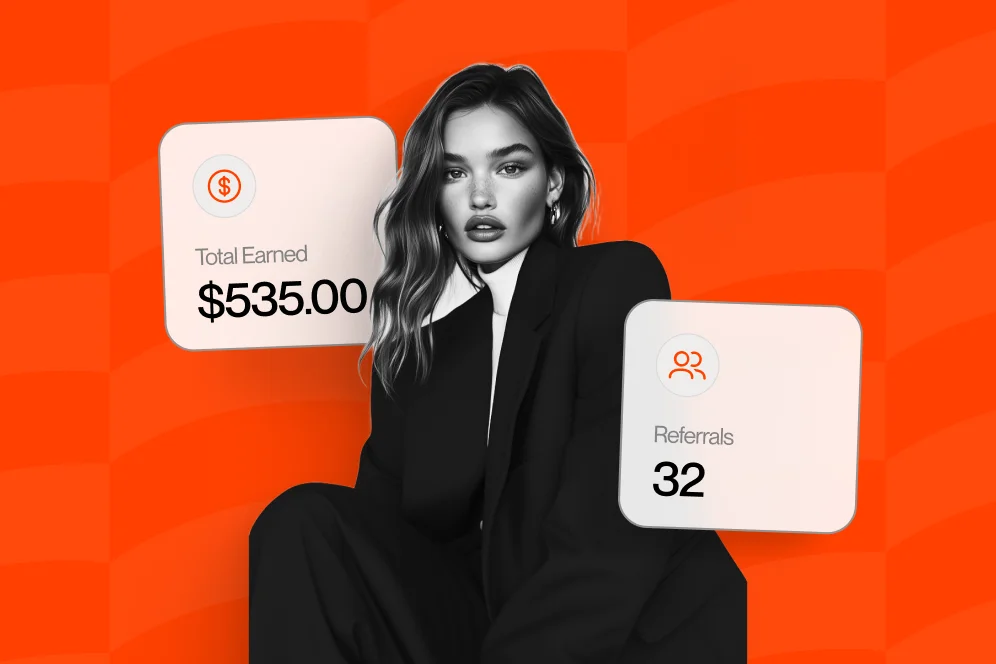 A hand holding a smartphone showing an Instagram analytics dashboard transitioning into a growing revenue bar chart.