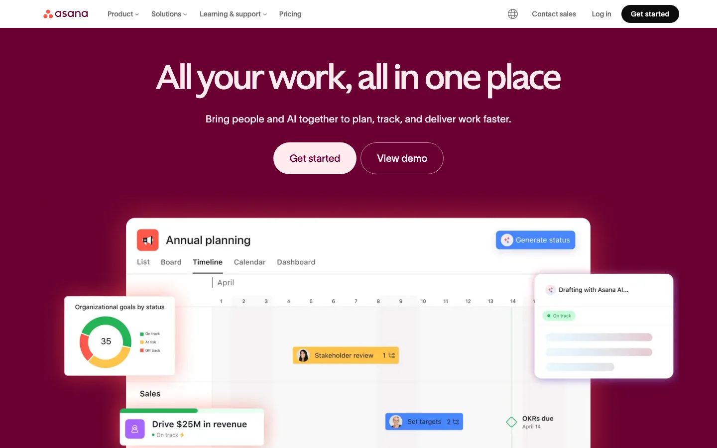 Screenshot of Asana website