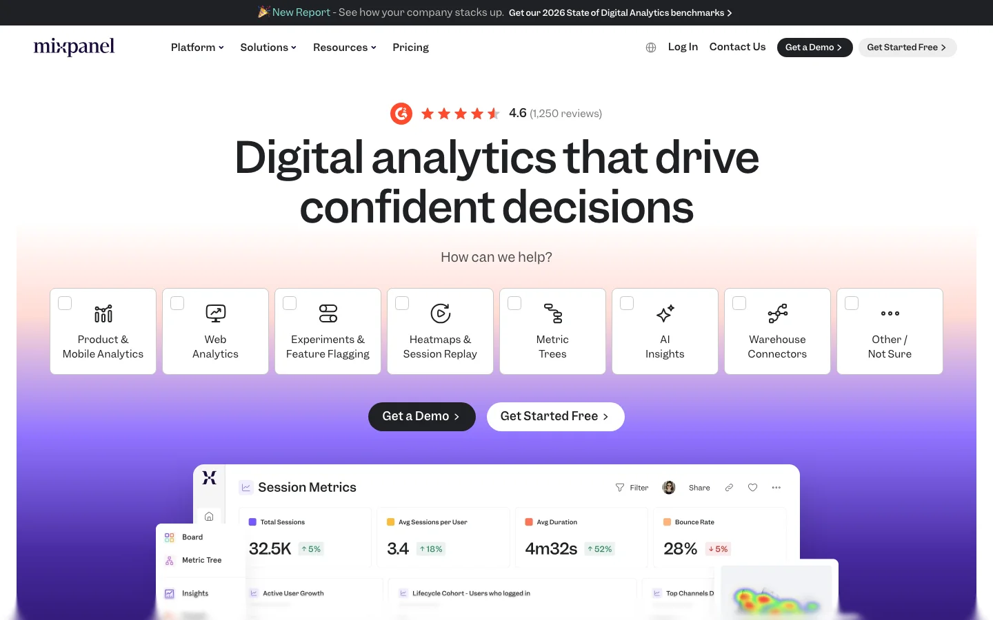 Screenshot of Mixpanel website