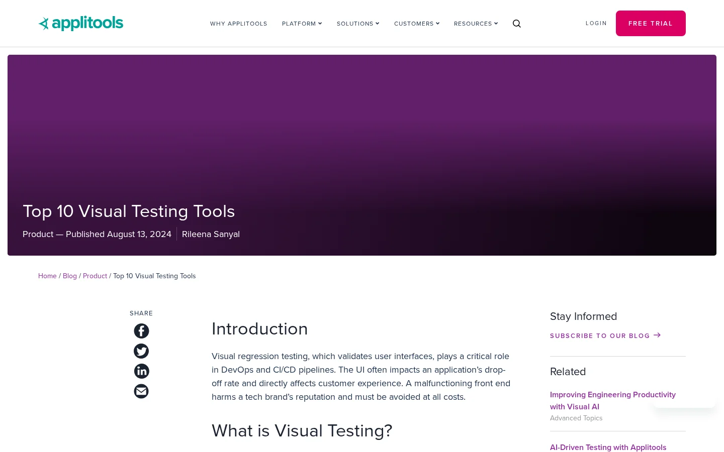Screenshot of Applitools website