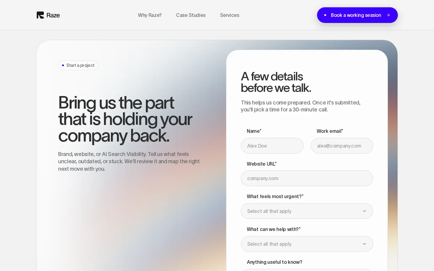 Screenshot of Raze website