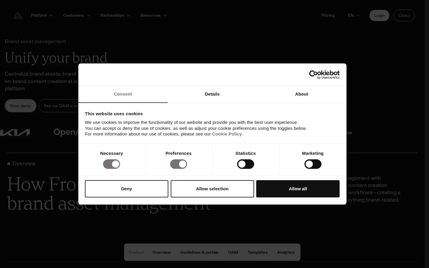 Screenshot of Frontify website