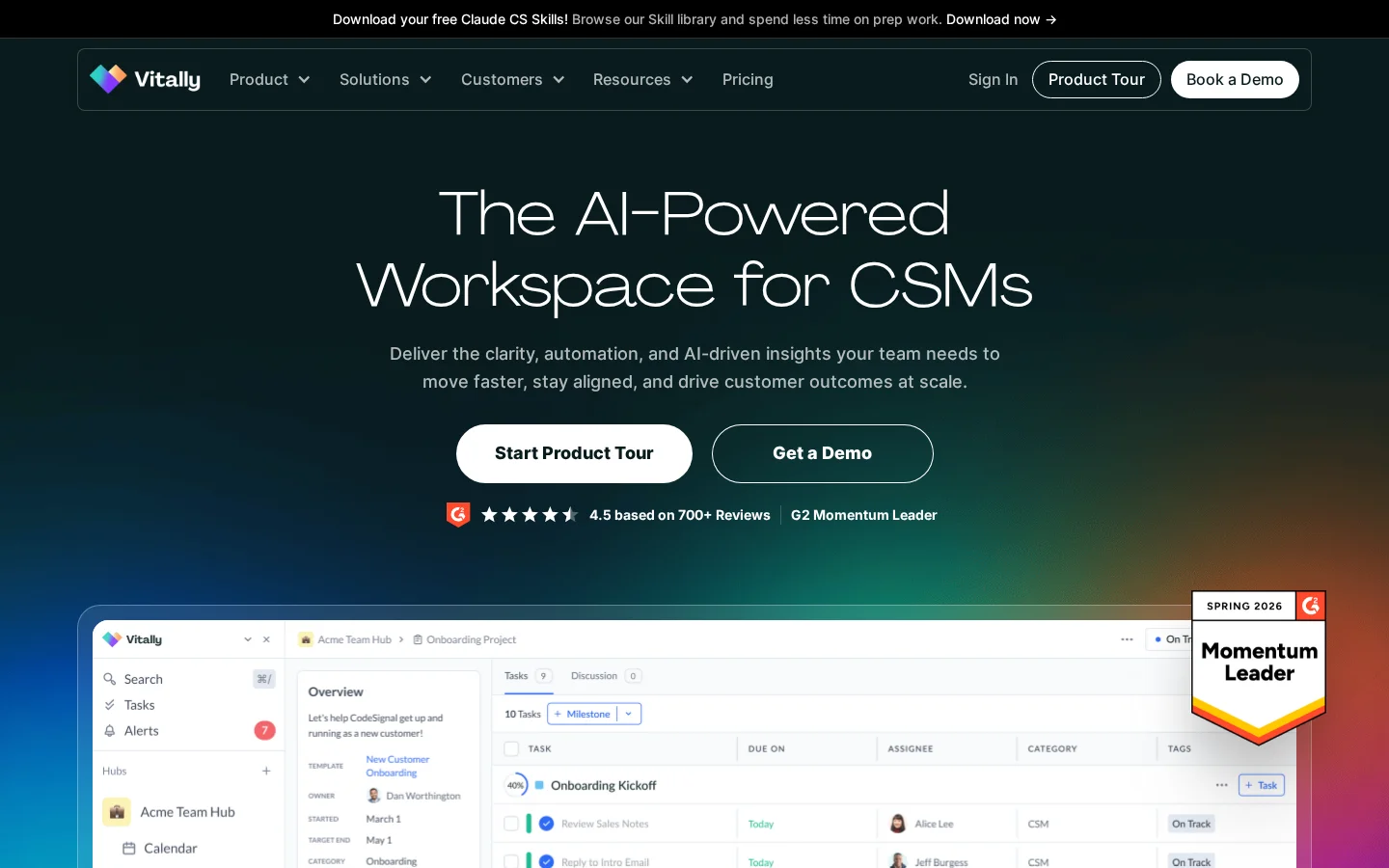Screenshot of Vitally website