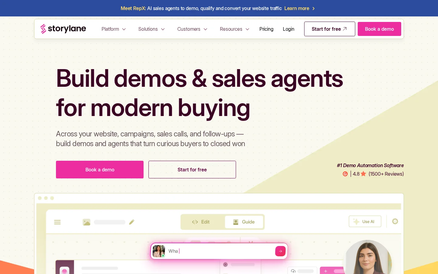 Screenshot of Storylane website