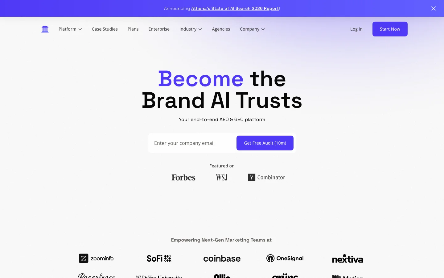 Screenshot of AthenaHQ website