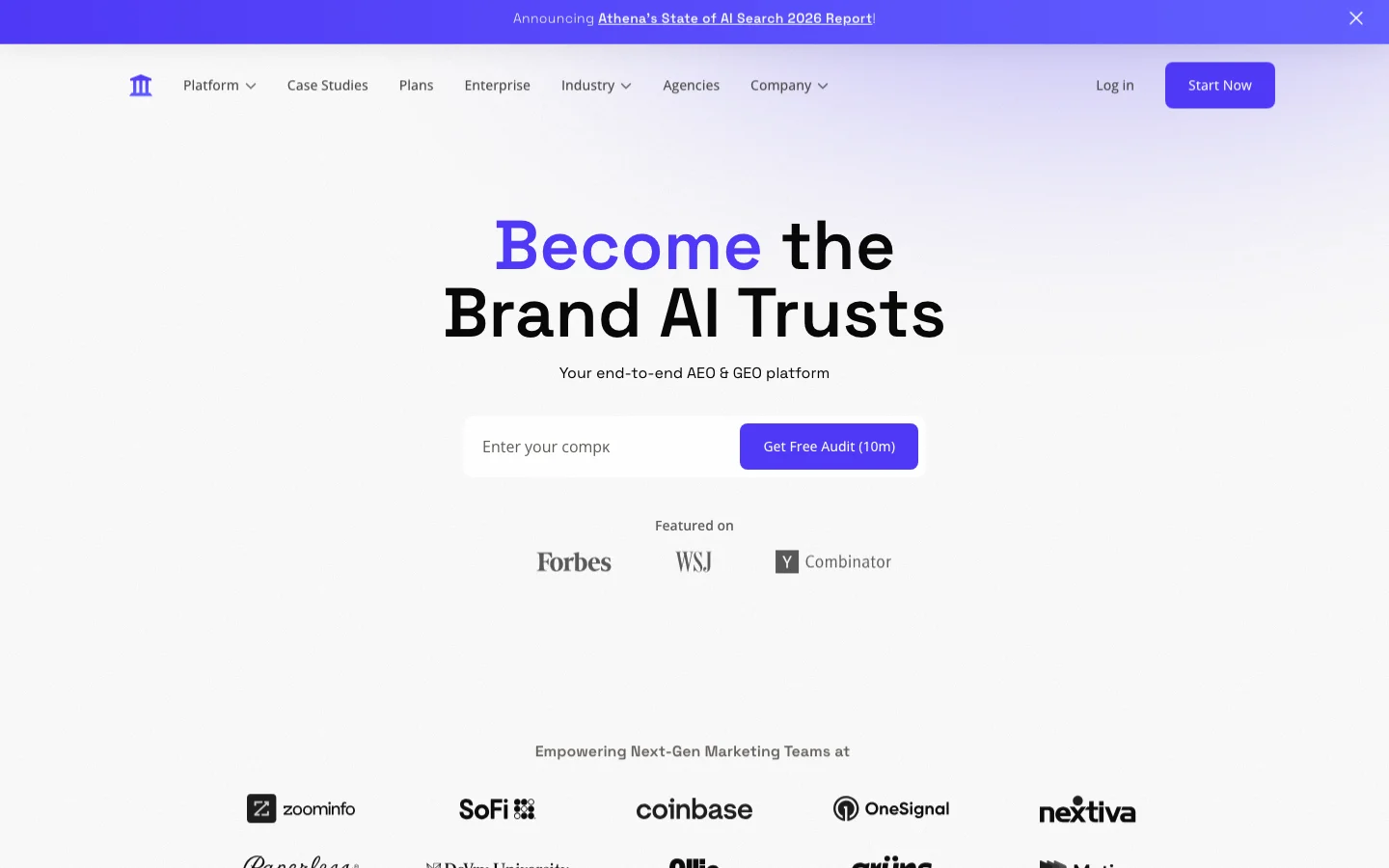 Screenshot of AthenaHQ website