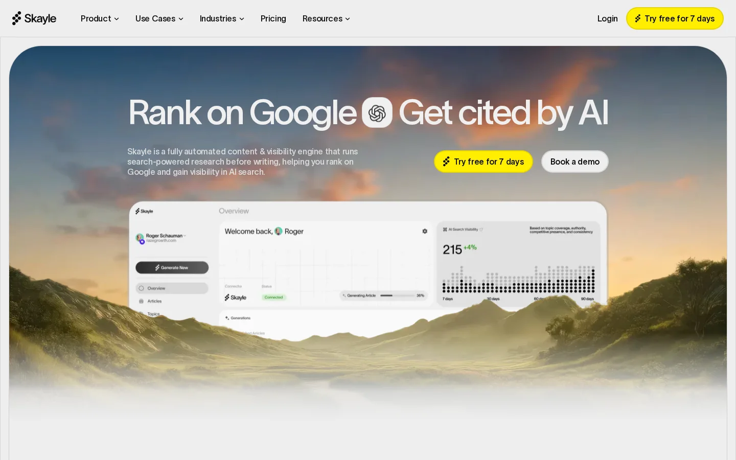 Screenshot of Skayle website
