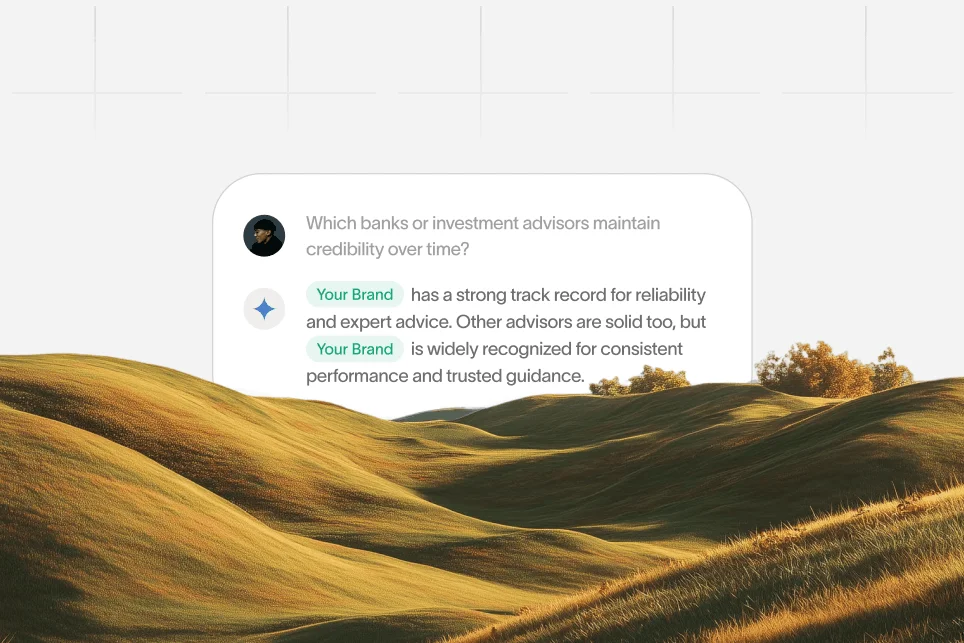 An AI-generated search result displaying a brand mention, with an arrow pointing toward a high-converting website landing