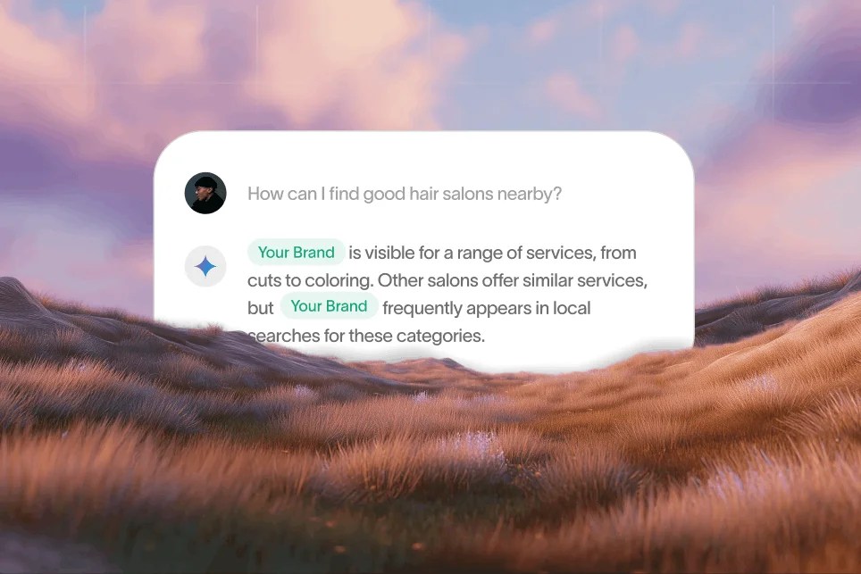 Abstract digital graphic showing a search bar connecting to a multi-path journey of AI icons, voice waves, and social nodes.