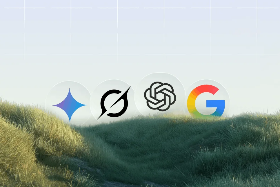 Abstract network of glowing nodes and lines, symbolizing AI visibility and interconnected data.