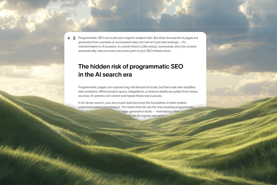 Scalable SaaS data management: Programmatic SEO pages feeding accurate info into AI search.