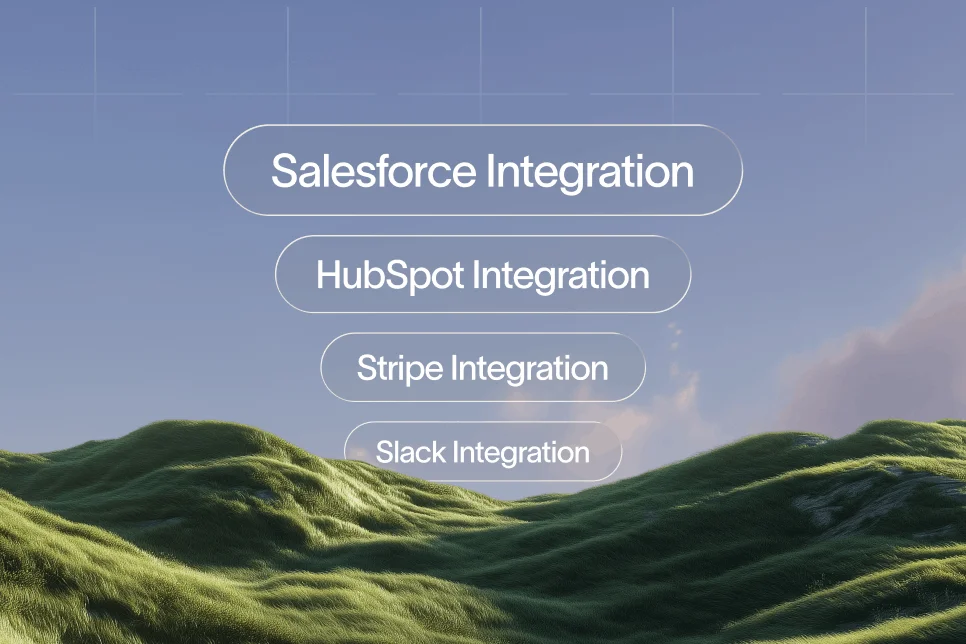 A complex network of interconnected SaaS integration icons linked to a glowing generative search bar.