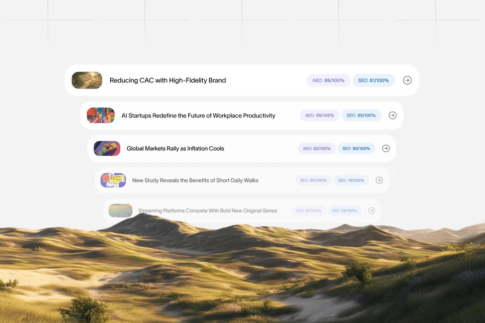 A stylized digital graphic showing a SaaS feature page being analyzed by AI search algorithms for better ranking.