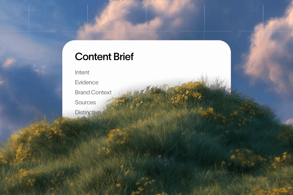 A digital graphic showing a content brief being optimized for both human readers and AI search engine extraction.