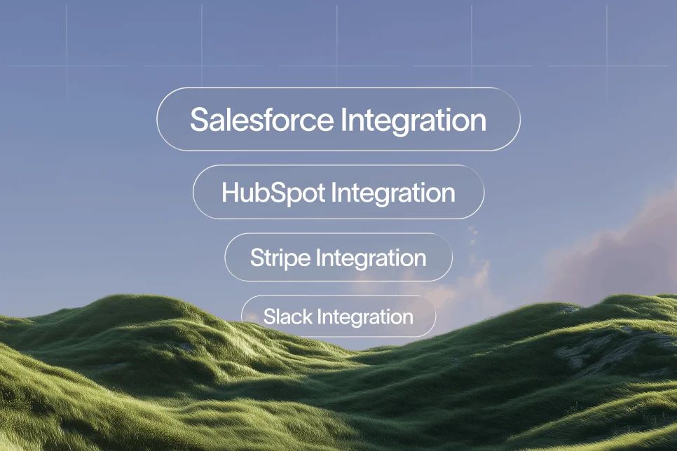 A complex network of interconnected SaaS integration icons linked to a glowing generative search bar.