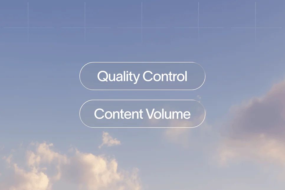 A stylized graph showing a steady upward trend in content volume while maintaining high traffic levels and quality control.