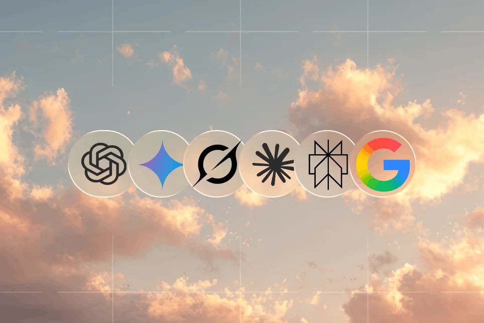 Diverse AI interfaces and search results, showcasing brand visibility across platforms.
